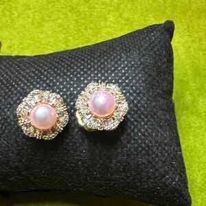 Fresh water Pink and Gold plated diamond Earrings